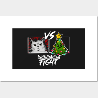 Funny Cat Christmas Tree Cat versus Christmas Tree Gift Cat Lovers Posters and Art
